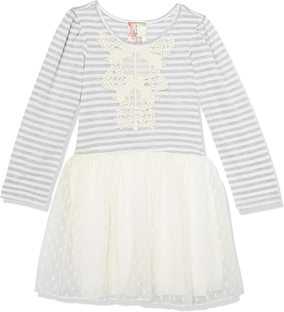 Girls' Stripe Dress with Crochet Lace Detail at Chest