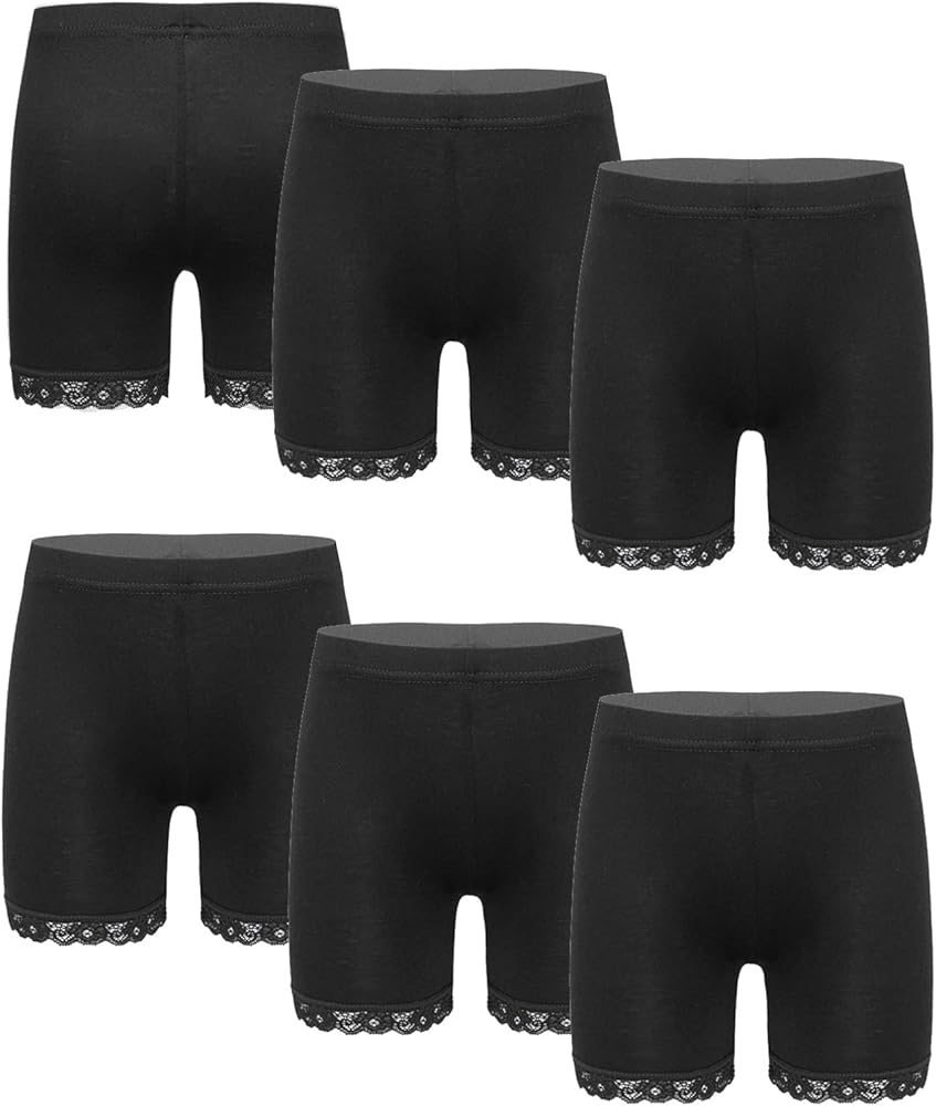 TiaoBug Kids Girls 6 Packs Lace Dance Shorts Bike Shorts Safety Under Dress Yoga Gymnastics Undershorts Activewear Black 15-16 Years