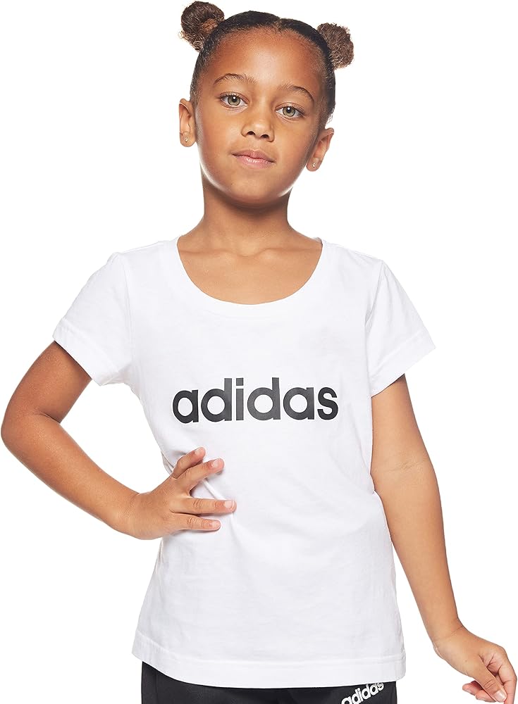 adidas Girls Tshirt Training Essential Tee Young Lifestyle Fashion New (DV0357_116) White/Black