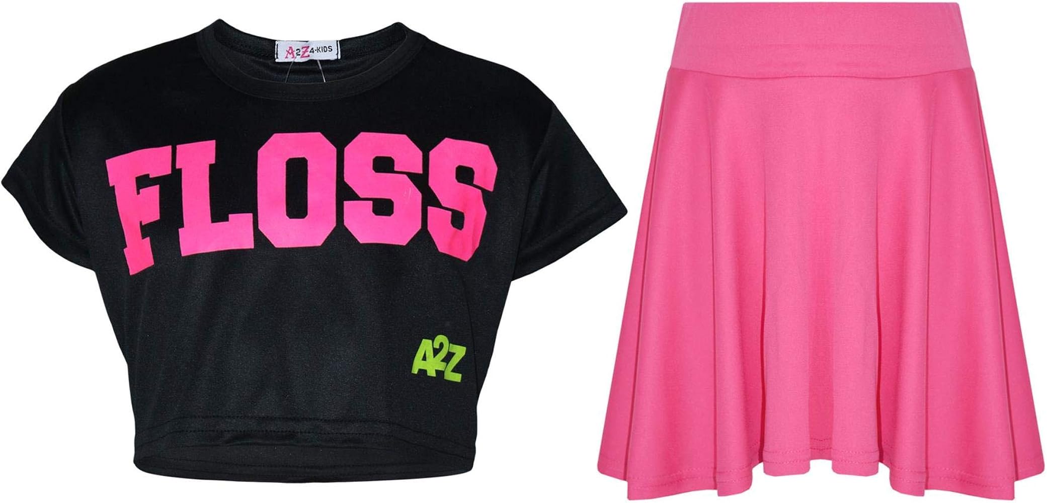 Kids Girls Floss Fashion Crop Top Stylish T Shirt Top & Skater Skirt Set 5-13 Yr