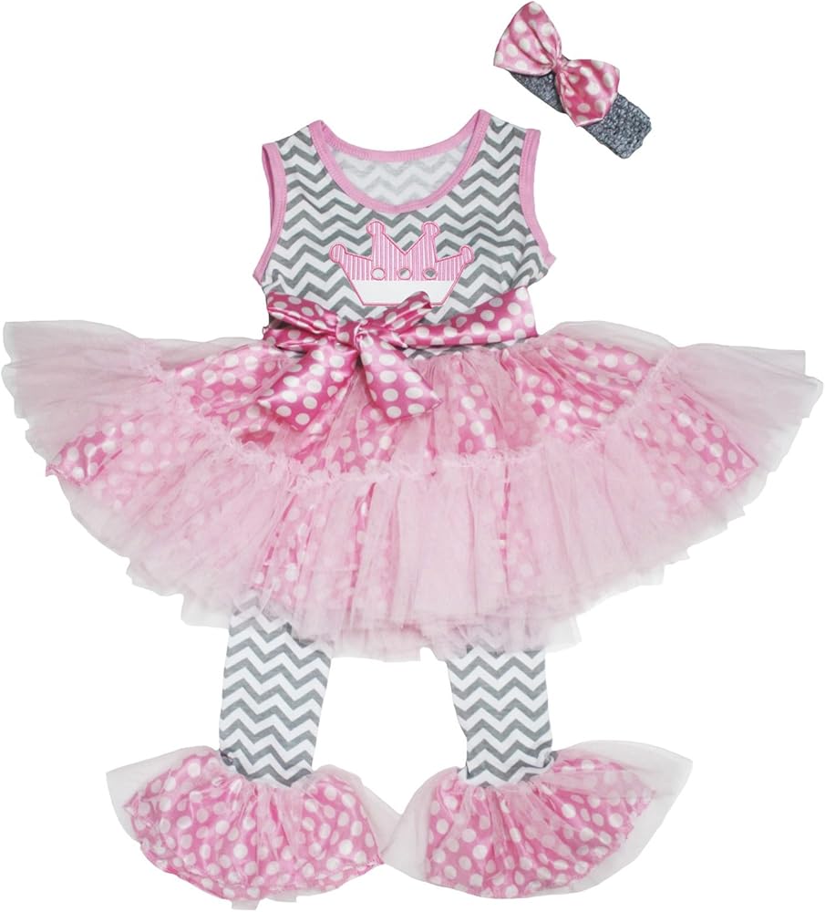 Pink Crown Grey Chevron Dress Pants Polka Dots Tutu Legging Girl Clothing 1-8y