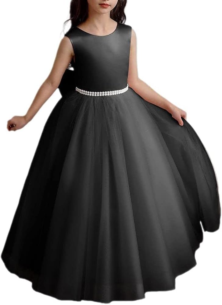 Tulle Flower Girl Dresses for Wedding Ball Gown First Communion Party with Pearls Satin Bow-Knot HDT230308