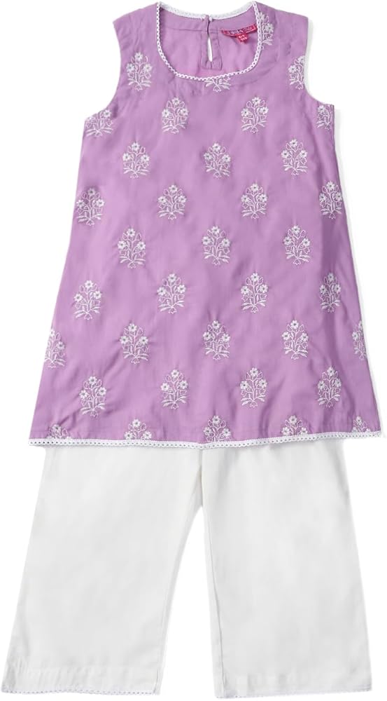 Biba Girls Cotton Straight Suit Set (KWSUMMERBREEZE5937SS24PUR_Purple, Purple, 4 Years-5 Years