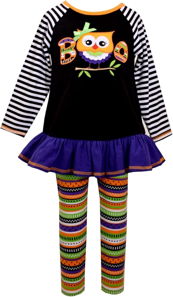 Bonnie Jean Liitle Girls Striped Boo Owl Halloween Pant Set