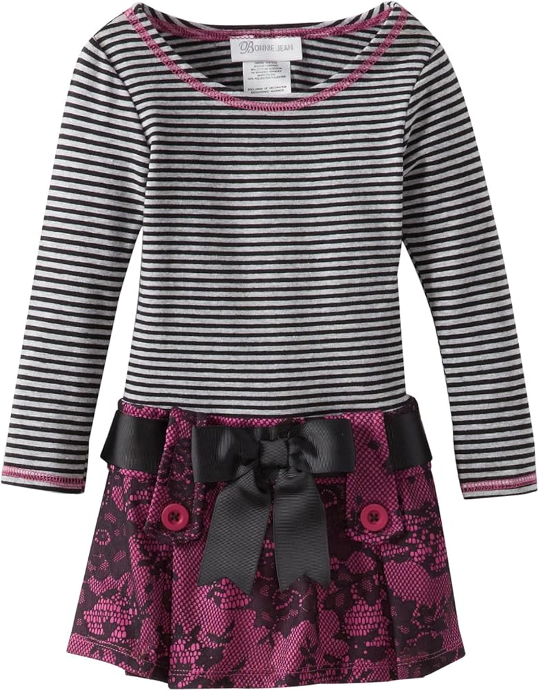 Bonnie Jean Little Girls' Stripe Knit To Lace Ponte Skirt Dress