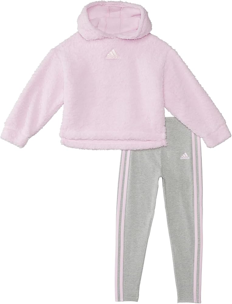 adidas Girl's Long Sleeve Hood Sherpa Tights Set (Toddler/Little Kid) Light Purple 6 Little Kids