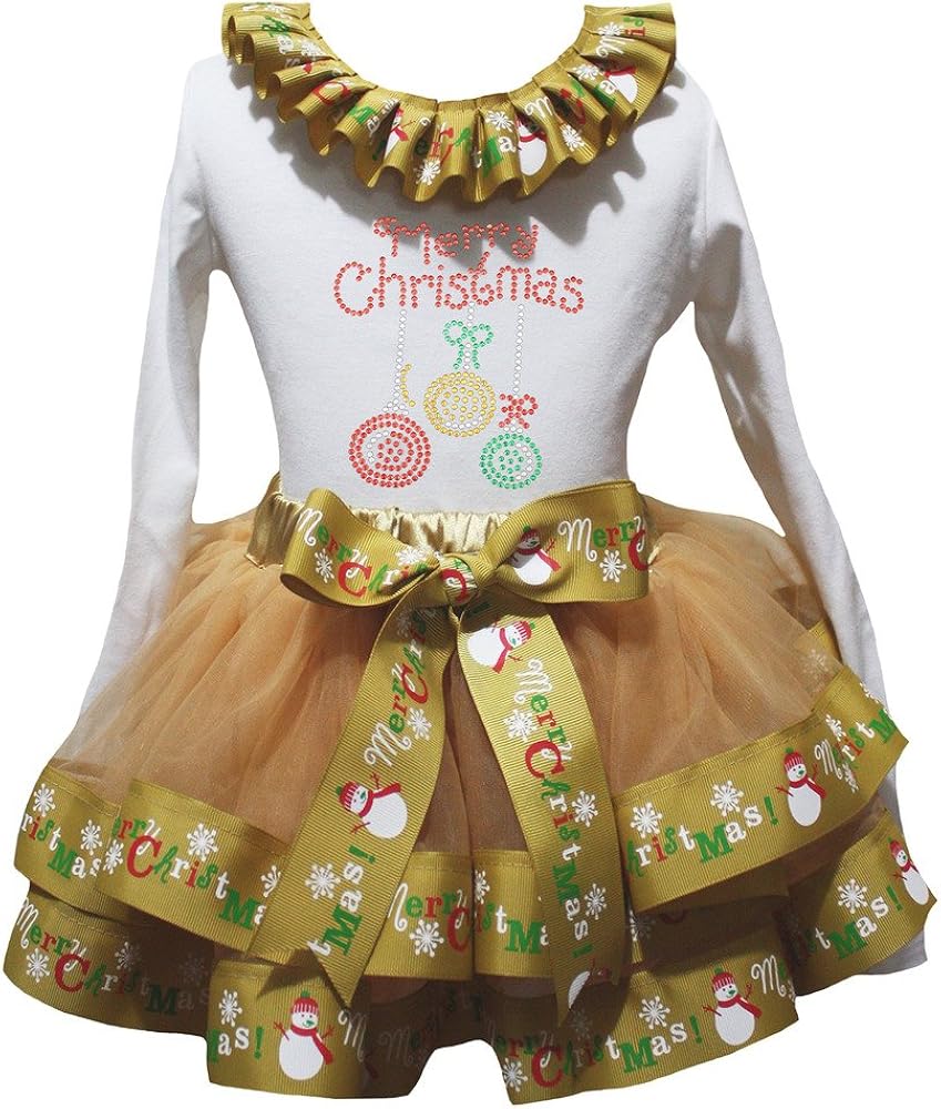 Petitebella Merry Christmas L/s Shirt Xmas Gold Petal Skirt Outfit Nb-8y