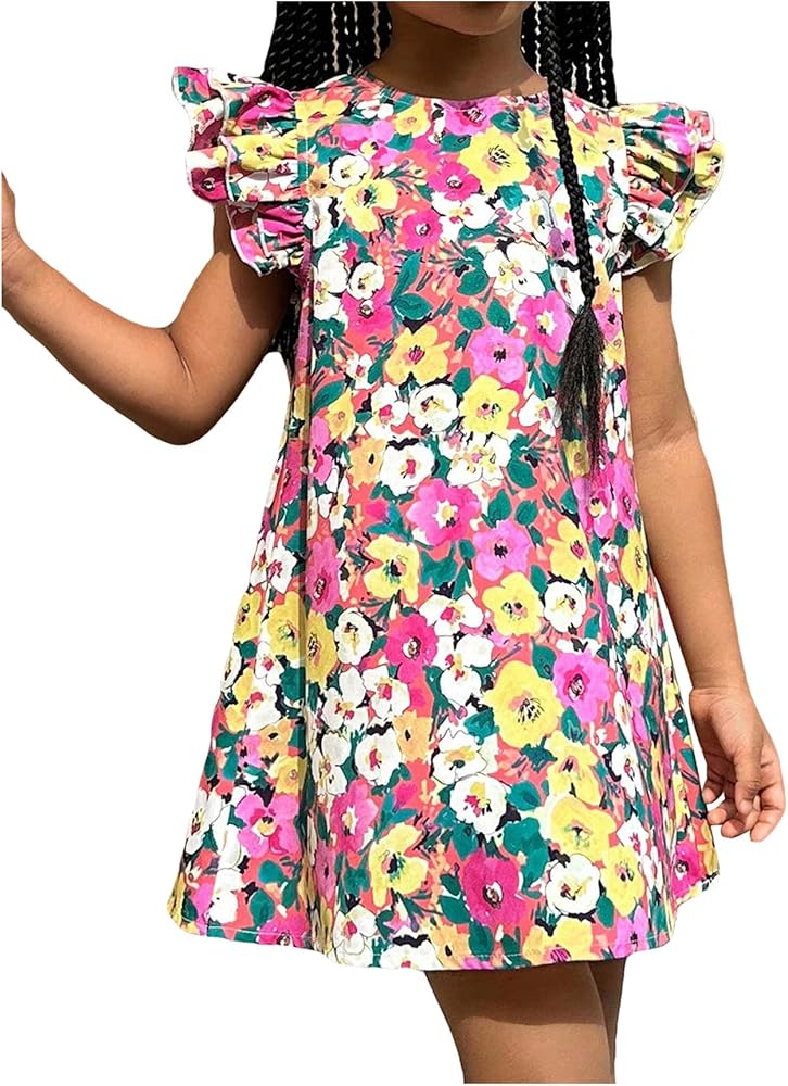 Floerns Toddler Girl's Floral Print Beach Dress Butterfly Sleeve Summer A Line Dress