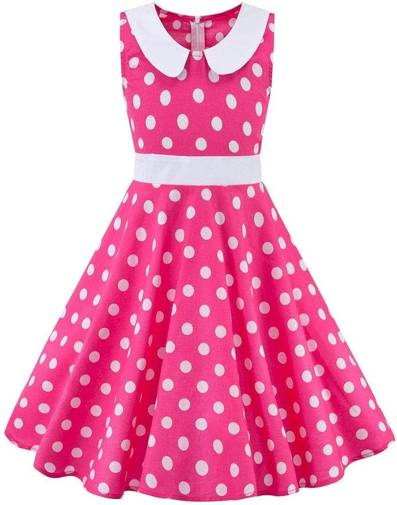 Girls Vintage Polka Dot Party Swing Dresses Kids 50's Retro Rockabilly Casual Wedding Birthday Summer Sleeveless Dress