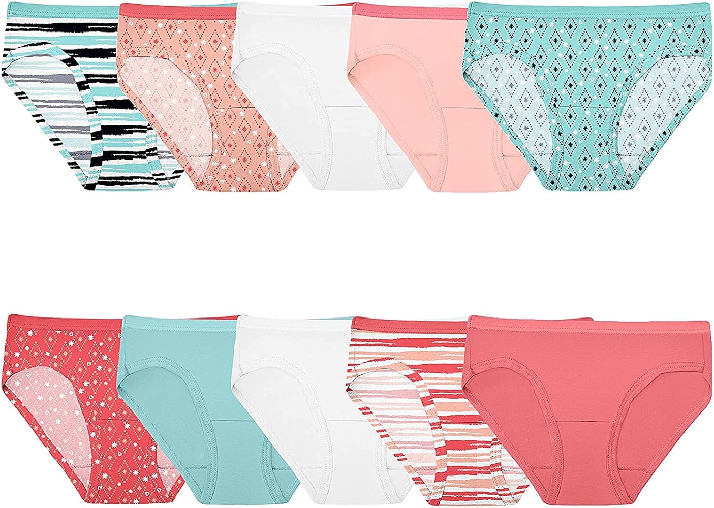 Fruit of the Loom Girls Cotton Hipster Underwear 10 Pack, 14, Assorted