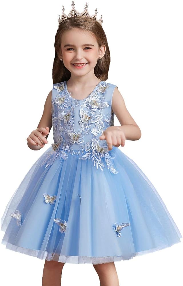 HIHCBF Girls Princess Butterflies Tulle Dress Embroidery Pageant Birthday Party Communion Wedding Evening Dance Ball Gowns