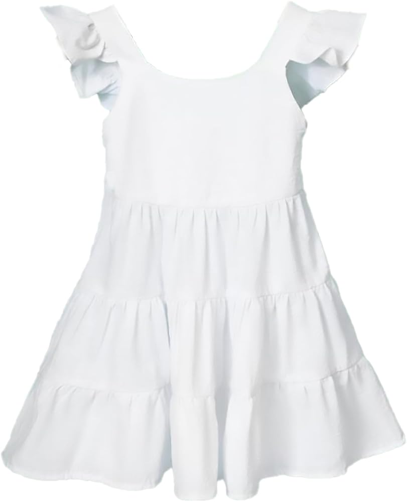 KISSOURBABY Girl's Summer Dresses Cotton Ruffled Sleeves Tiered Swing Sundress