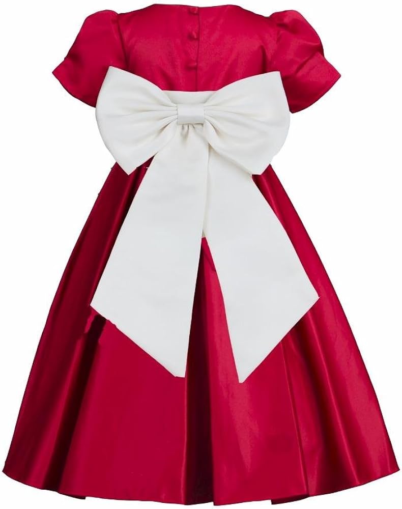 Pink Promise Girl's Apple Red Holiday Wedding Pleated Satin Short- Sleeve Flower Girl Dress