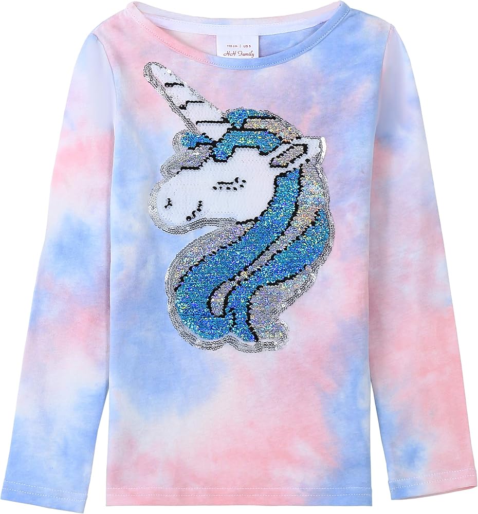 HH Family Unicorn Shirts for Girls Flip Sequin Kids Top Tee Clothes