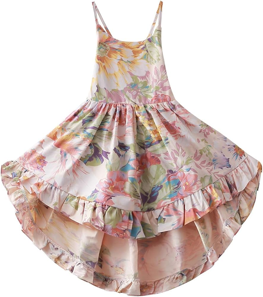 KISSOURBABY Vintage Floral Girls Dress Summer Casual Cotton Baby Dress