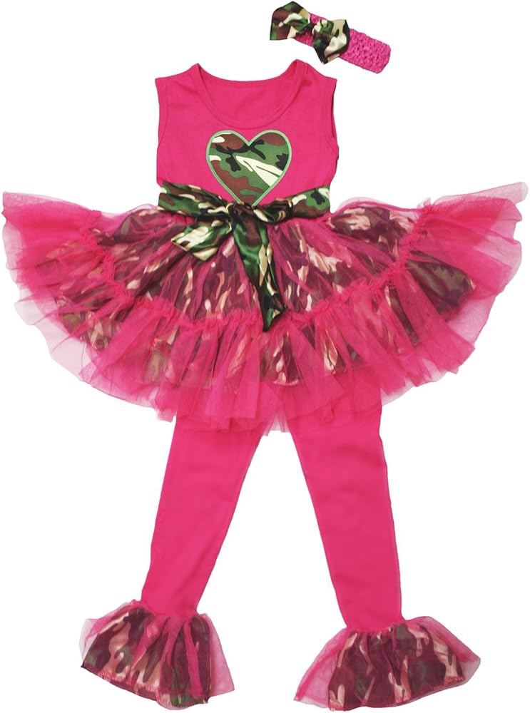 Petitebella Camo Heart Hot Pink Camouflage Dress Vest Pants Tutu Legging Girl Clothing 1-8y