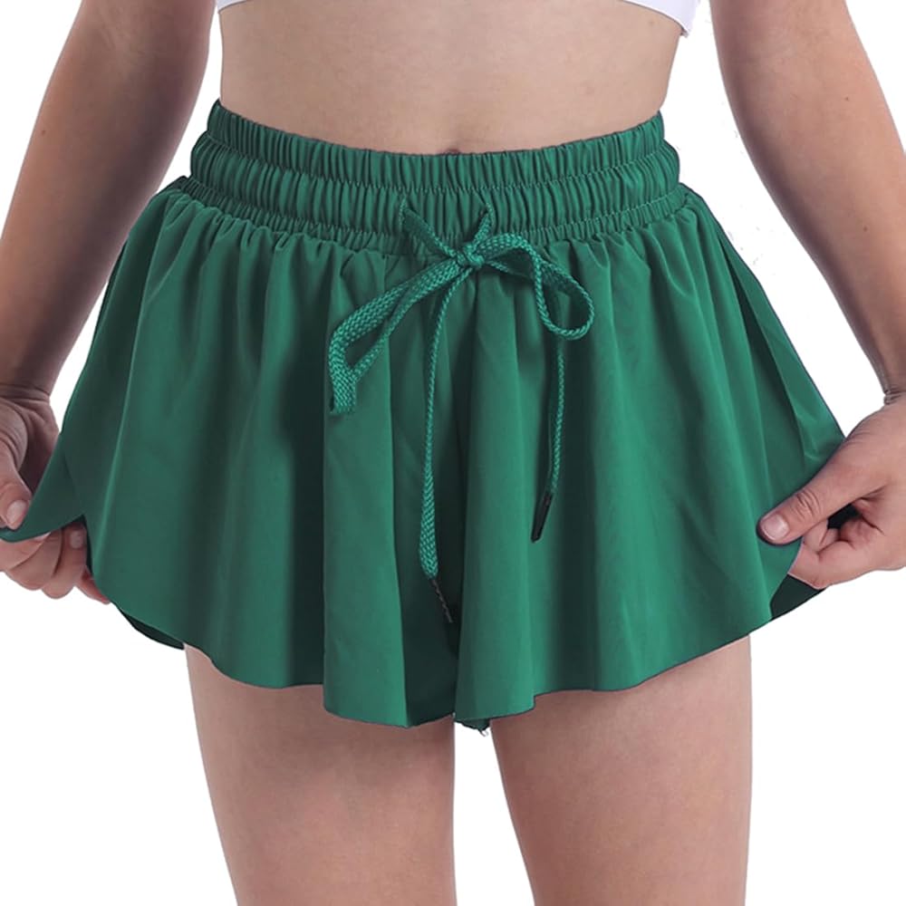 Flowy Butterfly Shorts for Girls 2-in-1 Athletic Running Skirt Shorts Cheer Tennis Dance Preppy with Spandex Liner