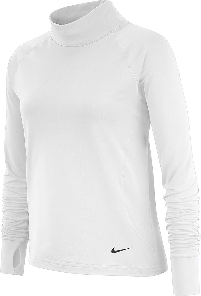 Nike Pro Warm Girls Long Sleeve Mock Neck Shirt, Thumbhole Feature, White, Size Large, Style BV2673/Color 100