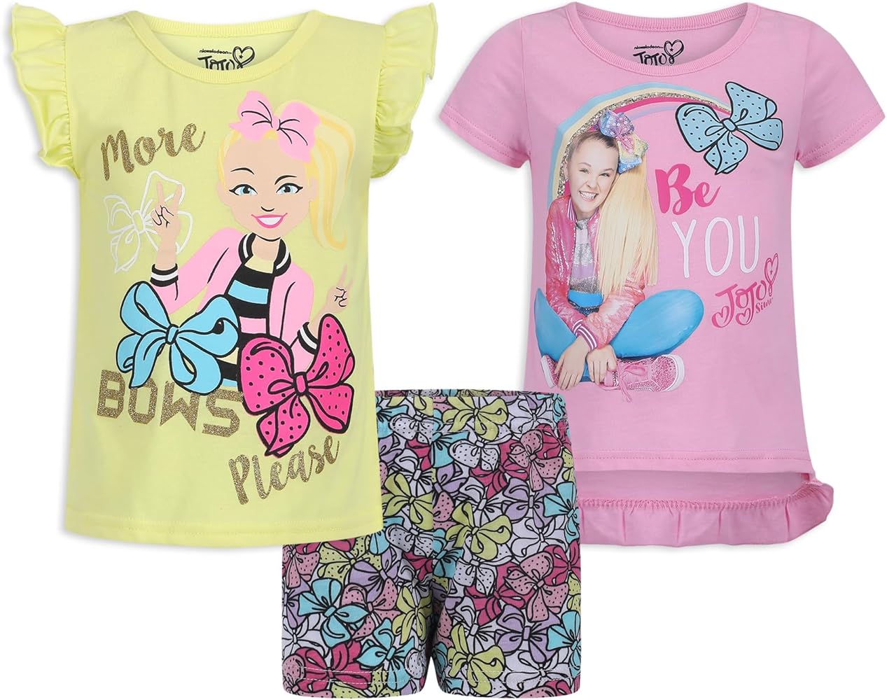 Nickelodeon Jojo Siwa Girls 3 Piece T-Shirt, Tank Top, and Shorts Set for Big Kids – Pink/Yellow