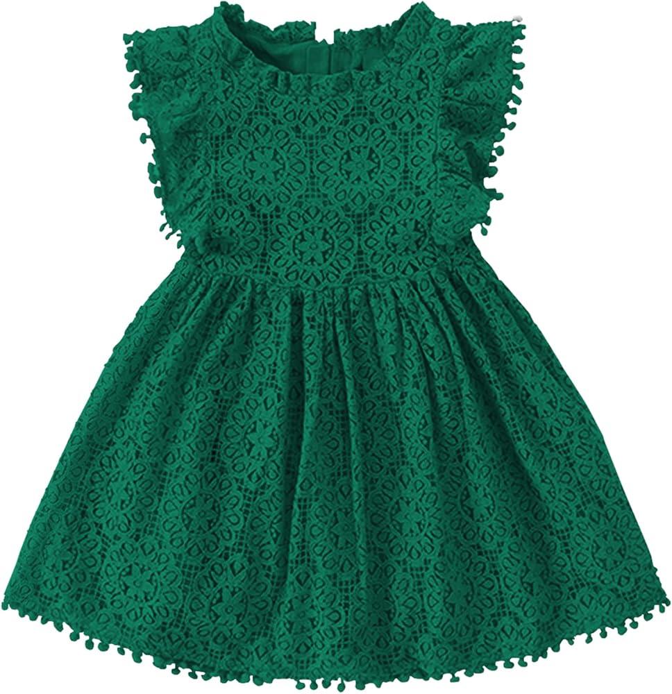 Toddler Girls Cute Pompoms Lace Floral Elegant Retro Swing Party Dress