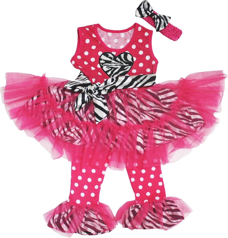 Petitebella Hot Pink Polka Dots Zebra Heart Dress Pants Tutu Legging Girl Clothing 1-8y