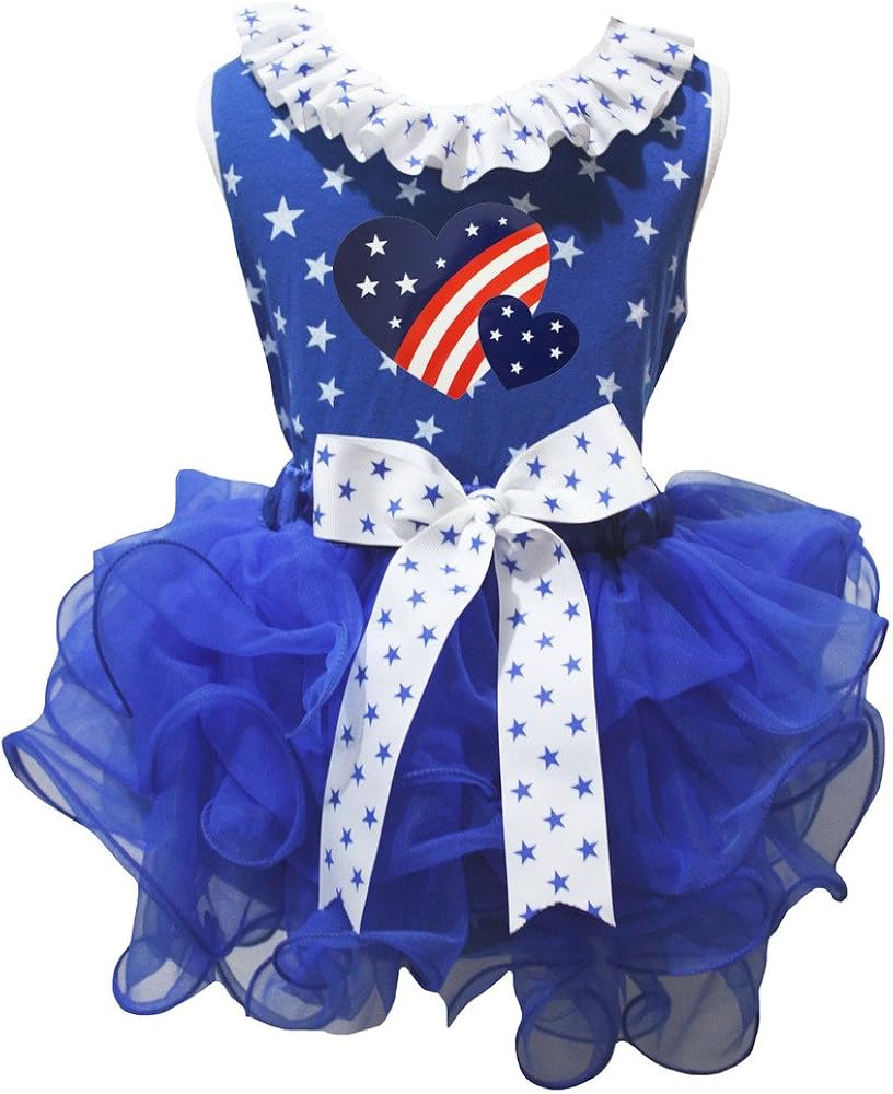 Petitebella America Twin Heart Stars Shirt White Blue Petal Skirt Set Nb-8y