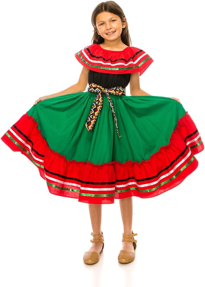 unik Girl's Fancy Traditional Mexican Birthday, Christmas, Cinco De Mayo, Cultural Fiesta Dress Size 4-14