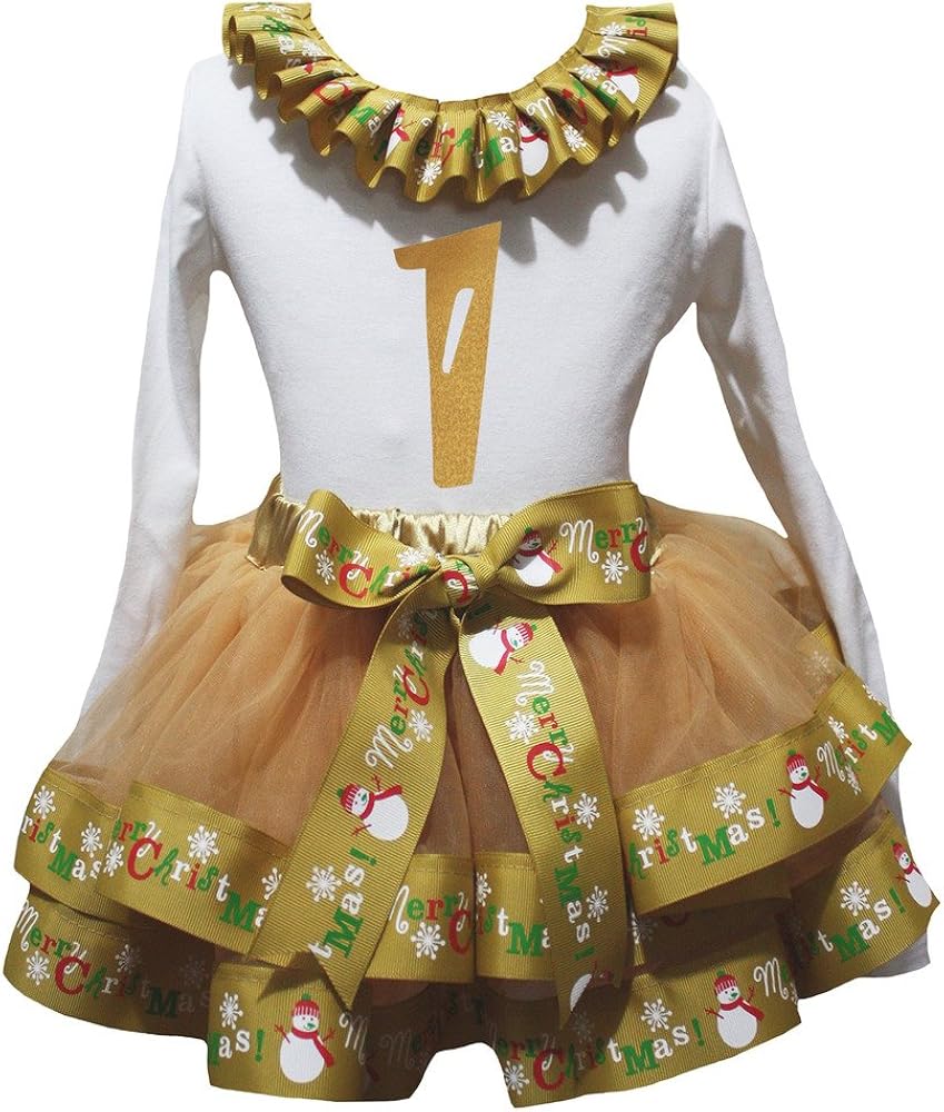 Petitebella Bling 1st L/s Shirt Merry Christmas Gold Petal Skirt Outfit Nb-8y