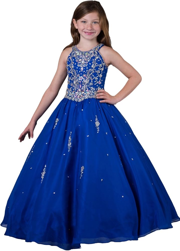 Wenli Little Girls' Floor Length Jewel Beaded Pageant Dresses