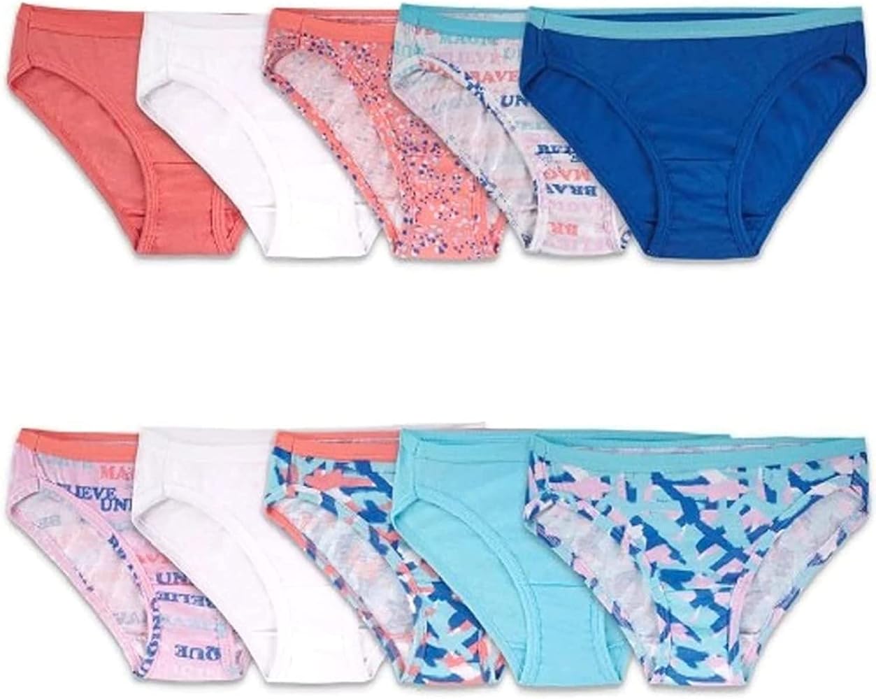 Fruit of the Loom Girls' Cotton Bikini Underwear Multipacks, 10 Pack-Fashion Assorted, 12