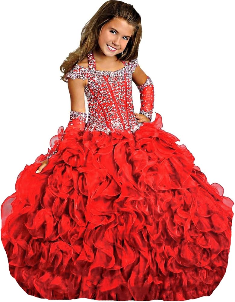 Wenli Rhinestones Halter Beaded Tiered Girls Glitz Pageant Dresses