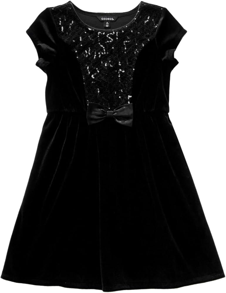 George Girl Black Velour Sequin Holiday Party Dress Special Occasion L (10-12)