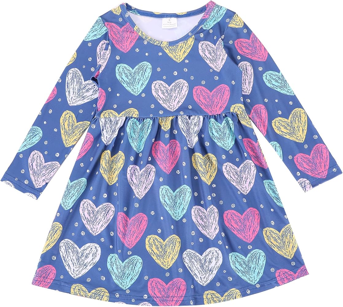 Toddler Girls Valentine's Day Dress Love Hearts Print Dresses Flutter Sleeve Clothes 3-8Y