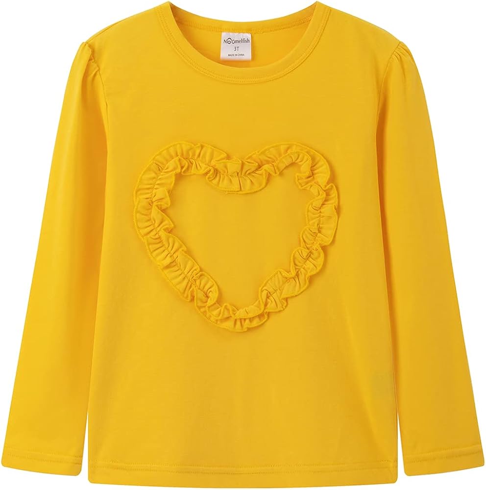 Noomelfish Girls Ruffle Heart T-Shirts Cute Long Sleeve Tee Tops (4-12 Years)