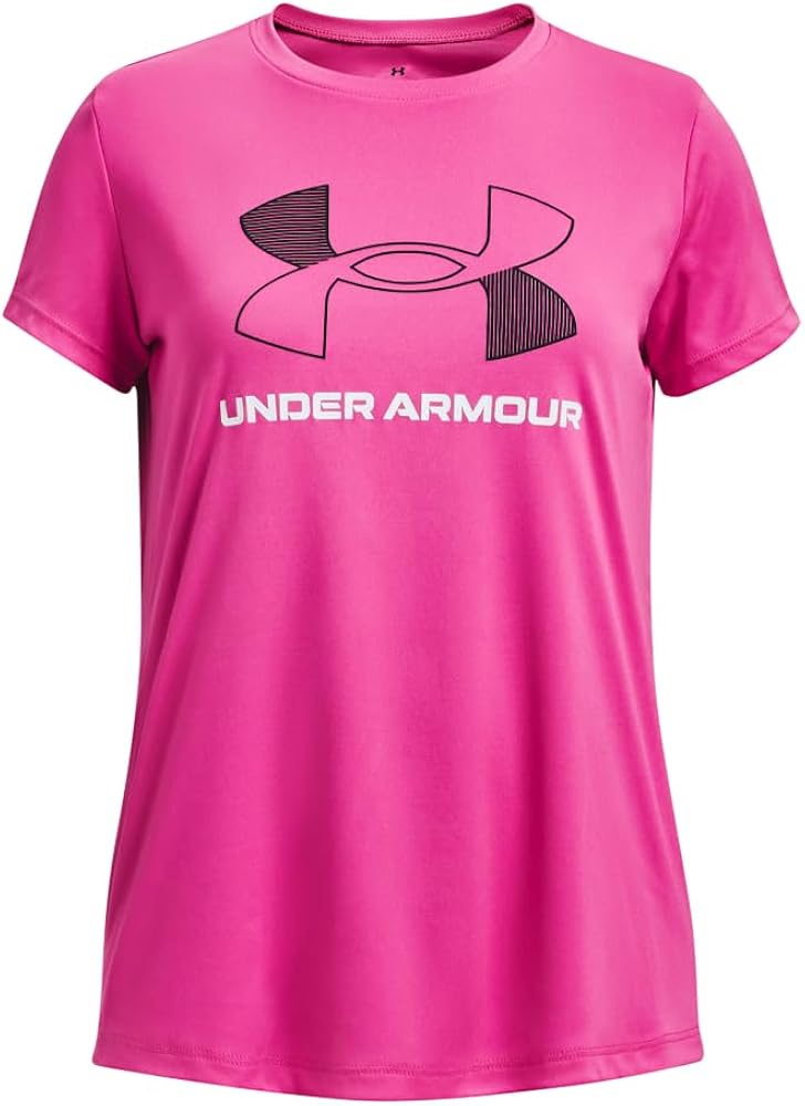 Under Armour Girls Tech Big Logo Short Sleeve T Shirt, (652) Rebel Pink / / Black, X-Small