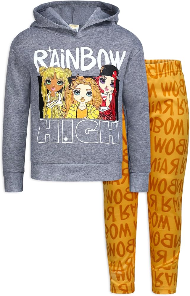 Rainbow High Ruby Anderson, Poppy Rowan and Sunny Madison Girls Hoodie and Legging Set for Big Kids – Yellow/Dark Grey