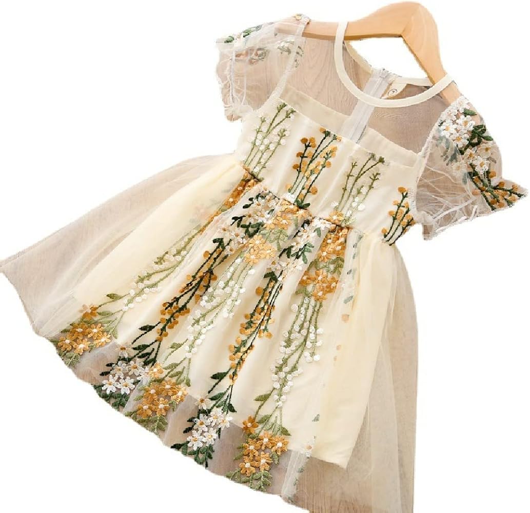 Girls Dress lace Flower Embroidery Princess Dress Gown Kids' Skirt