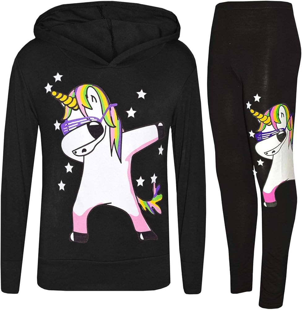 Kids Girls Rainbow Unicorn Dab Floss Hooded Top Legging Set Xmas Tracksuit 7-13Y