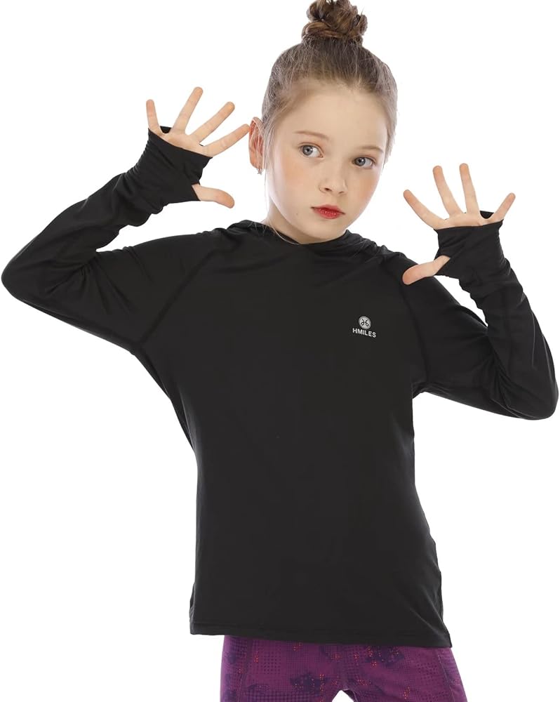 Girl's Athletic Hoodie,Light Weight/Long Sleeve/Thumb Hole/Dry Fit/SPF 4-12Year