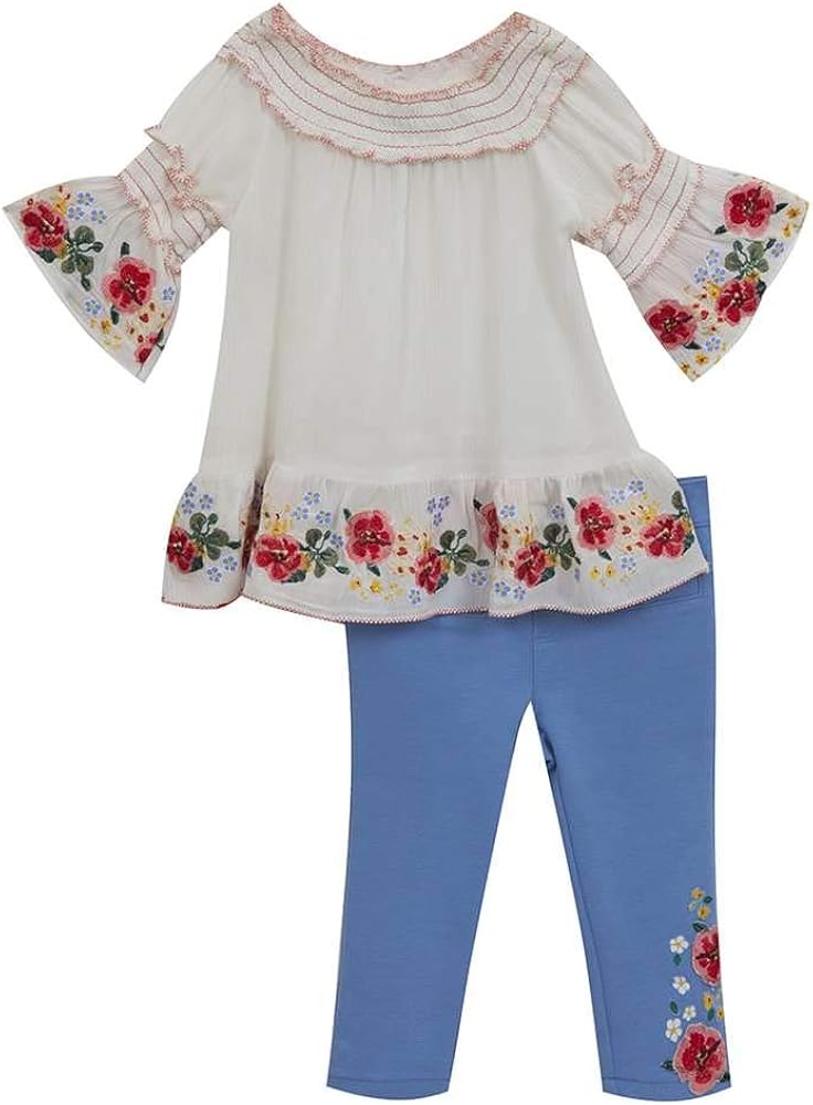 Rare Editions Embroidered Floral Pants Set (2t-6x)