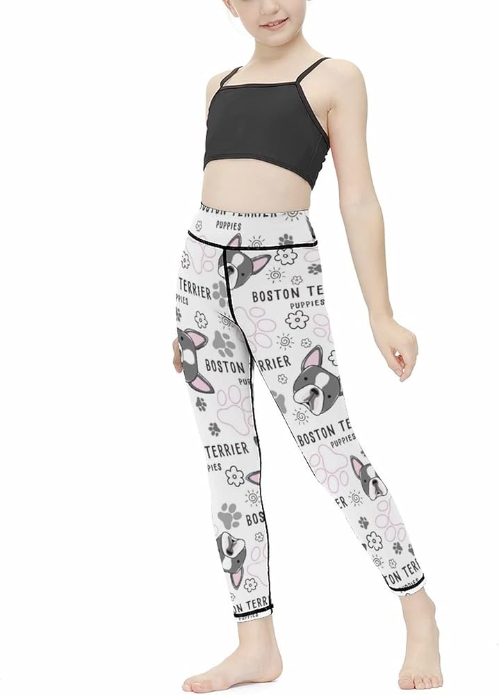 Boston Terrier Girls Sweatpants Soft Stretchy Pants Leggings Trousers for Yoga Running Workout