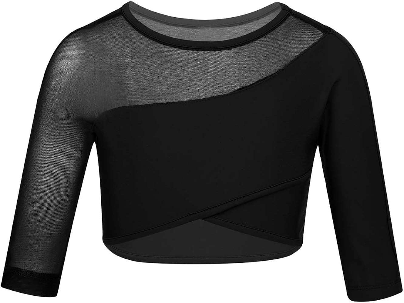 YEAHDOR Big Girls' Kids Asymmetrical Mesh Splice Long Sleeve Yoga Gym Crop Top Workout Athletic Sports Shirt Activewear