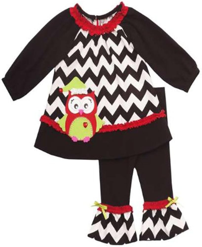 Girls Christmas Outfits Black Chevron Owl Legging Set 6