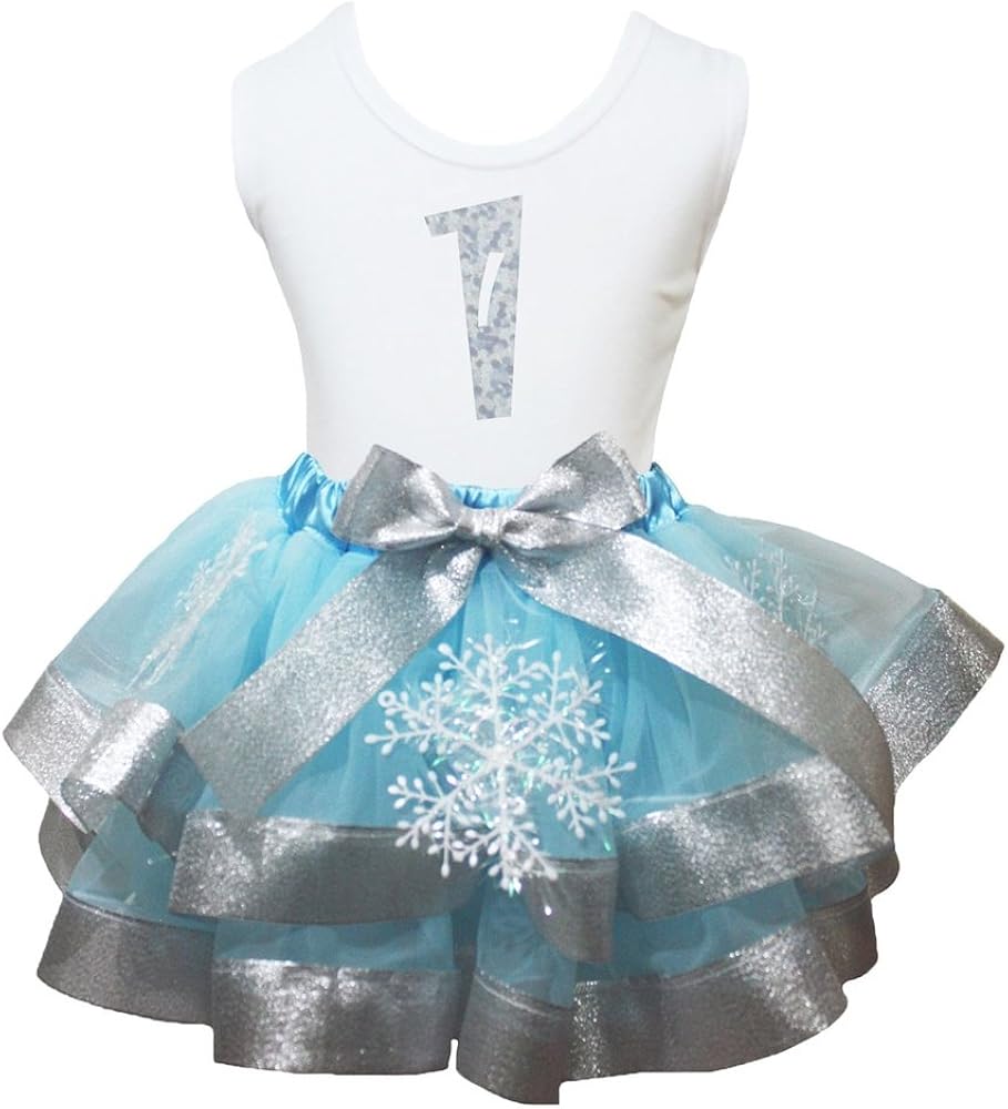 Petitebella Bling 1 to 6 White Shirt Blue Silver Snowflake Petal Skirt Outfit