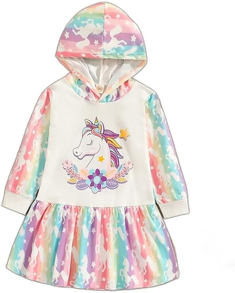 Kids Girls' Dress Rainbow Unicorn Long Sleeve Outdoor Active Sports Streetwear Cotton