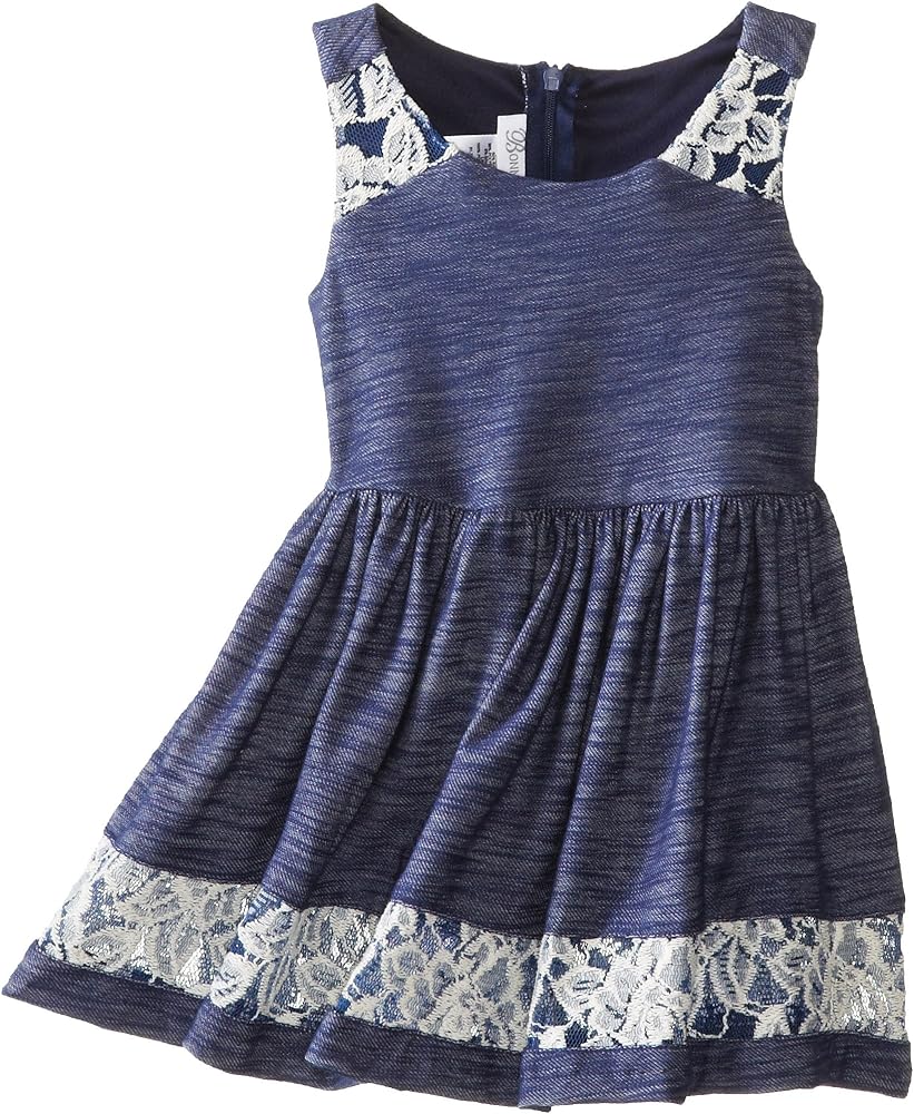 Bonnie Jean Little Girls' Chambray Knit Lace Dress