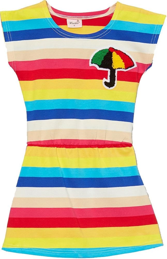 Girl's Blue & Yellow Stripe Umbrella Cap-Sleeve Dress