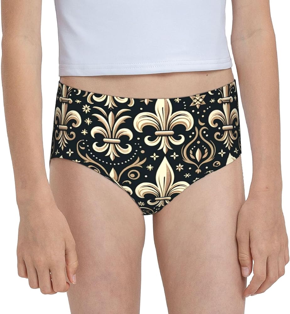 Augenstern Cotton Underwear Black-Gold-Fleur-De-Lis Girls'Briefs Soft Underpants