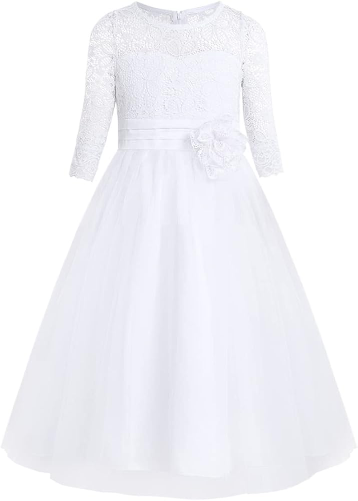 iiniim Girls Kids Floral Lace First Communion Dress Half Sleeves Wedding Bridesmaid Pageant Party Gown