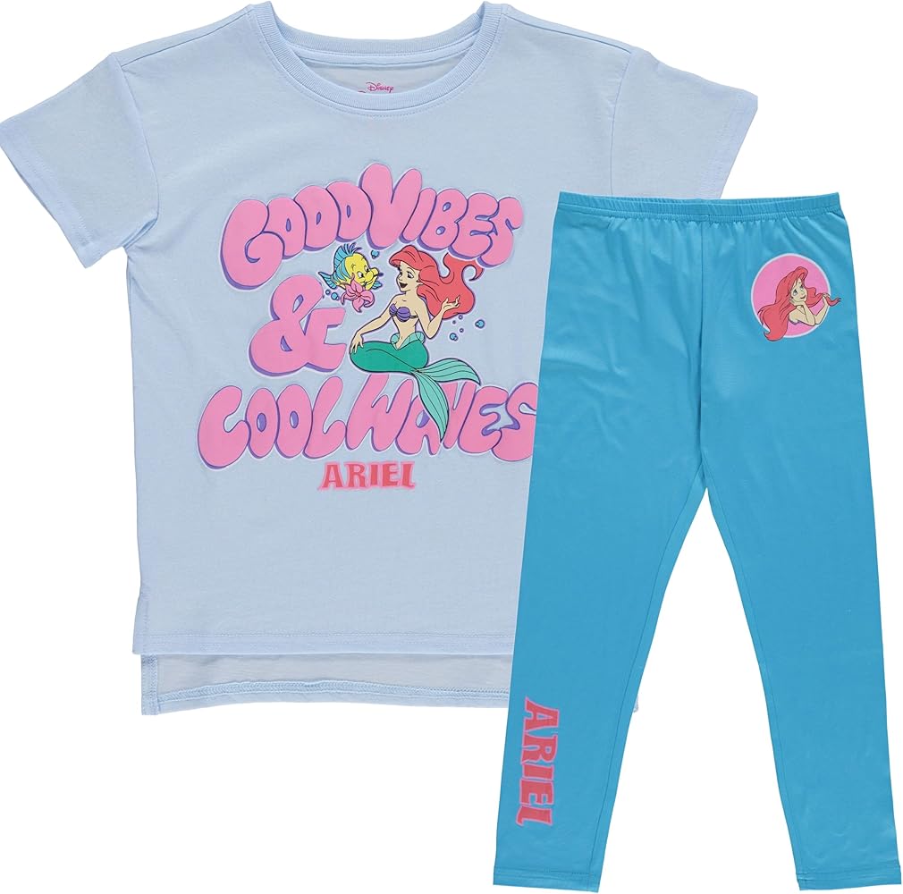 Disney The Little Mermaid Leggings Clothing Set, Ariel Short Sleeve T-Shirt and Leggings Set- Girls Sizes 4-16